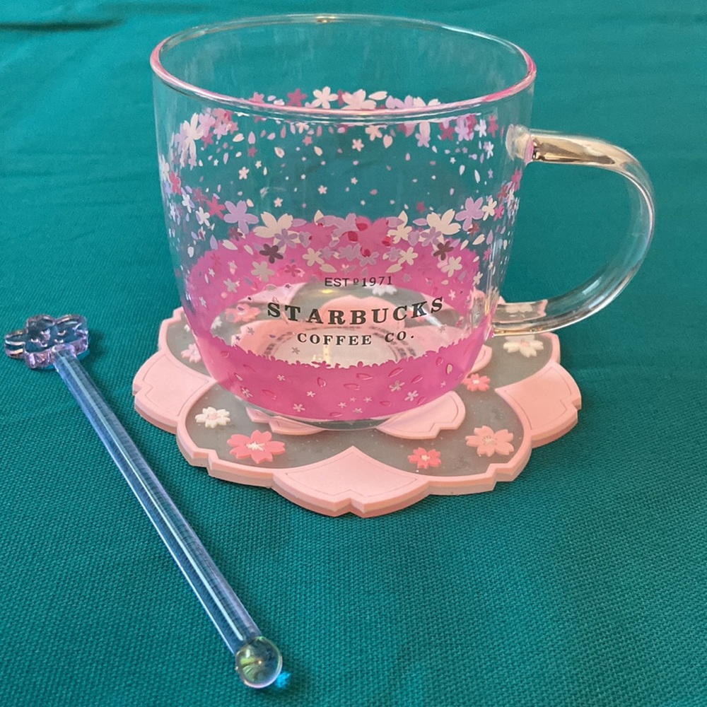Starbucks Color Change Glass mug, Coaster, Stirrer